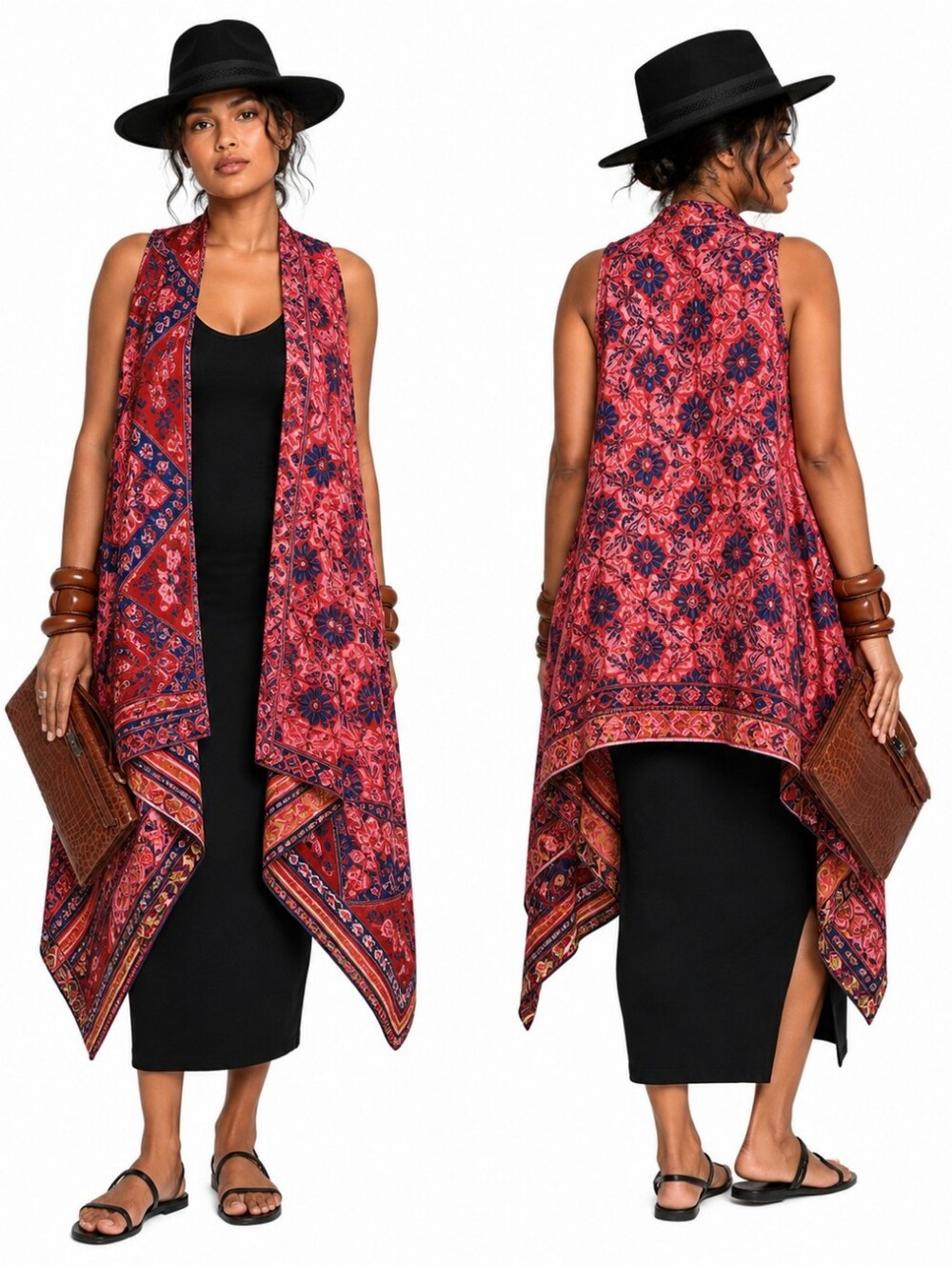 NWT Reversible Vintage Silk Saree Boho Duster Vest Kimono Wrap Shrug Dress S M L